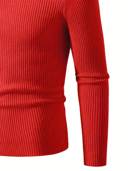 Classic Ribbed Knit Highneck Winter Shirt - RED