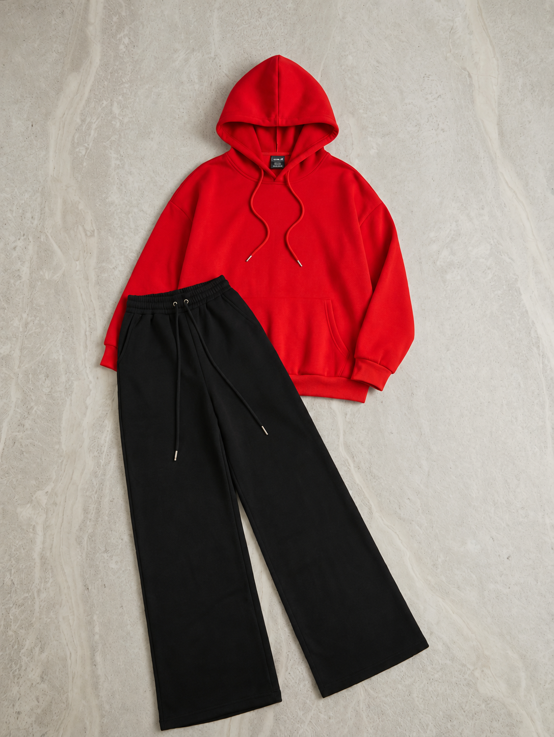 Cozy Ultra-Soft Fleece Hoodie & Black Wide-Leg Baggy Trouser Co-Ord Set