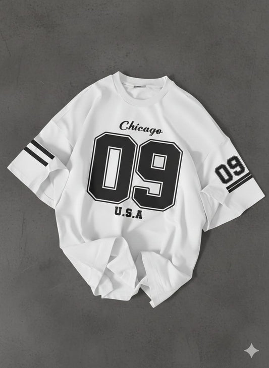 The Urban Essential: Chicago "09" Graphic Oversized Drop-Shoulder Tee -