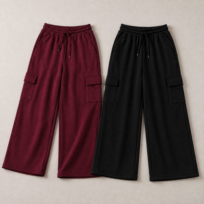 Everyday Comfort Bundle Of 2 - Premium Wide-Leg  Cargo Trouser,,,MAROON & BLACK