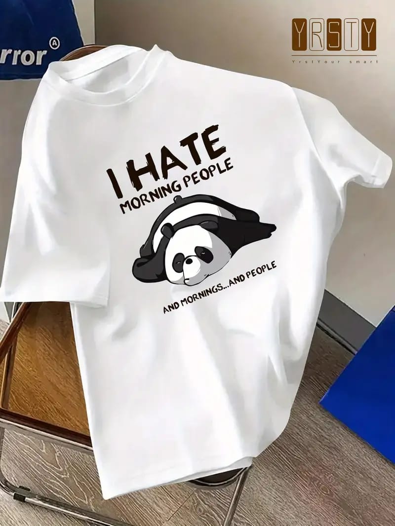 Lazy Panda Drop Shoulder Tee – "I Hate Morning People" Edition