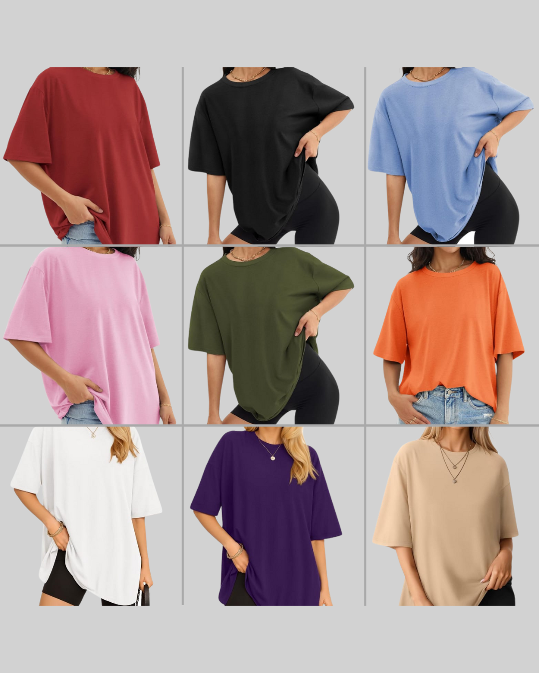 Trendy Round Neck Oversized Drop Shoulder T-Shirts