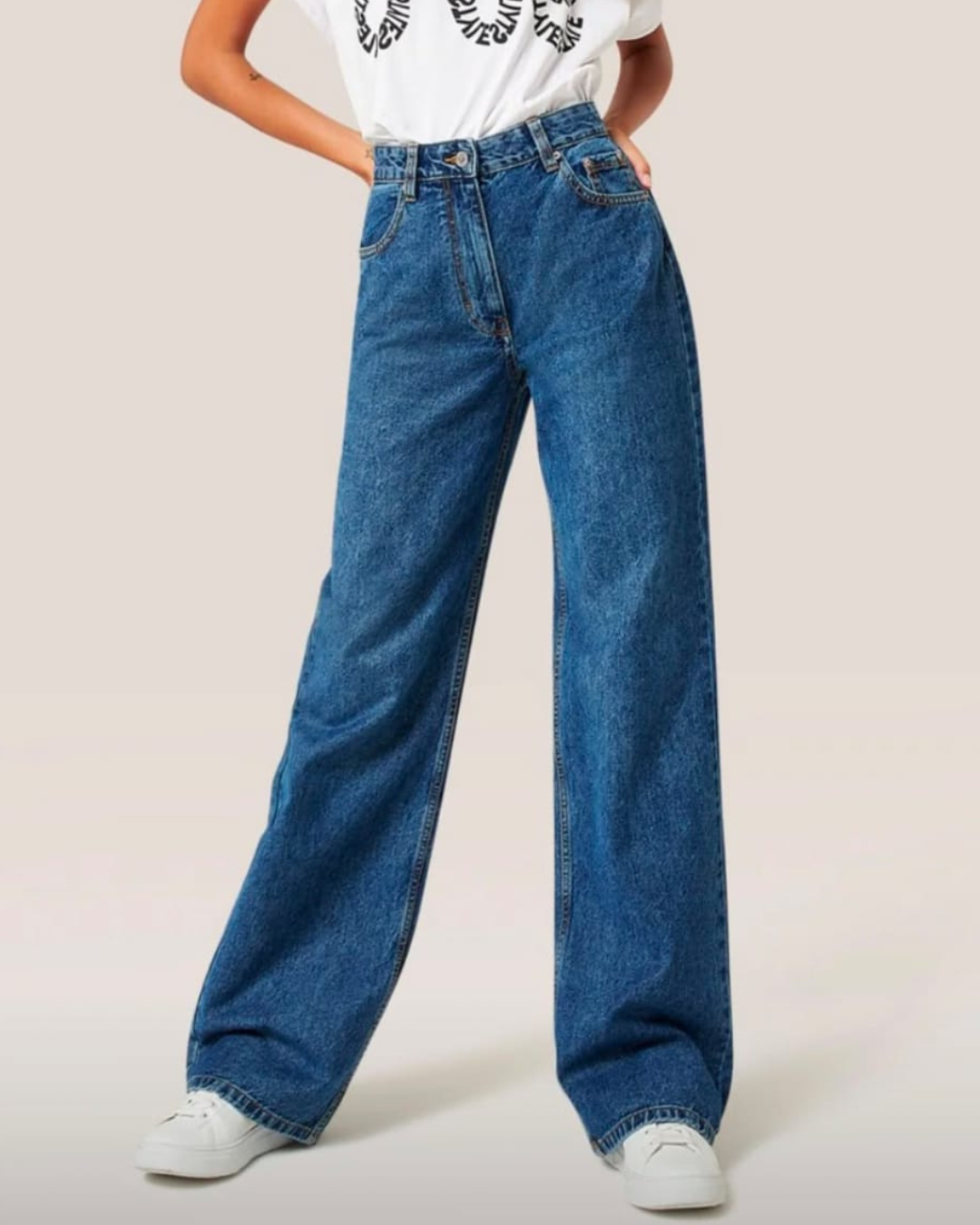 Blue Wide Leg Denim Jeans