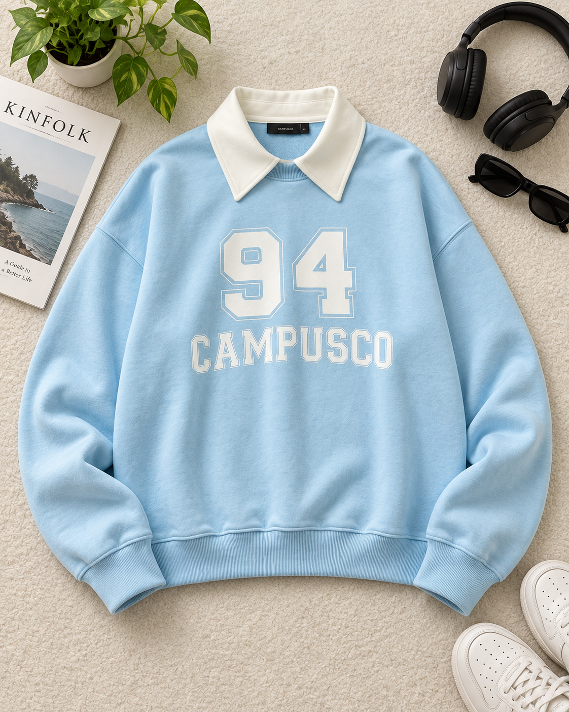 "94 CAMPUSCO" Oversized Baggy Collared Fleece Sweatshirt –  Varsity Edition