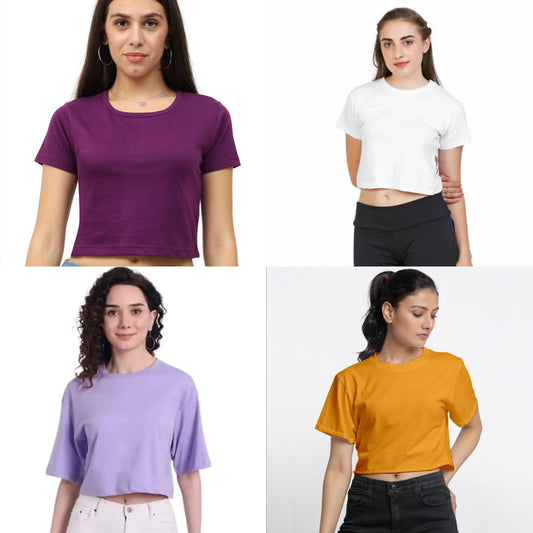 Pack of 4 Multicolour Plain Crop Tops for Women