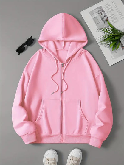 Cozy Winter Stuff Fleece Zip-Up Hoodie - Pink