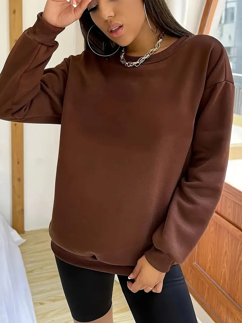 Women’s Winter Fleece Plain  Round Neck Cozy Sweatshirts – All Colors