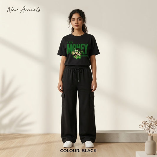 Women's Graphic Oversized T-Shirt & Wide-Leg Cargo Sweatpants Co-Ord Set –