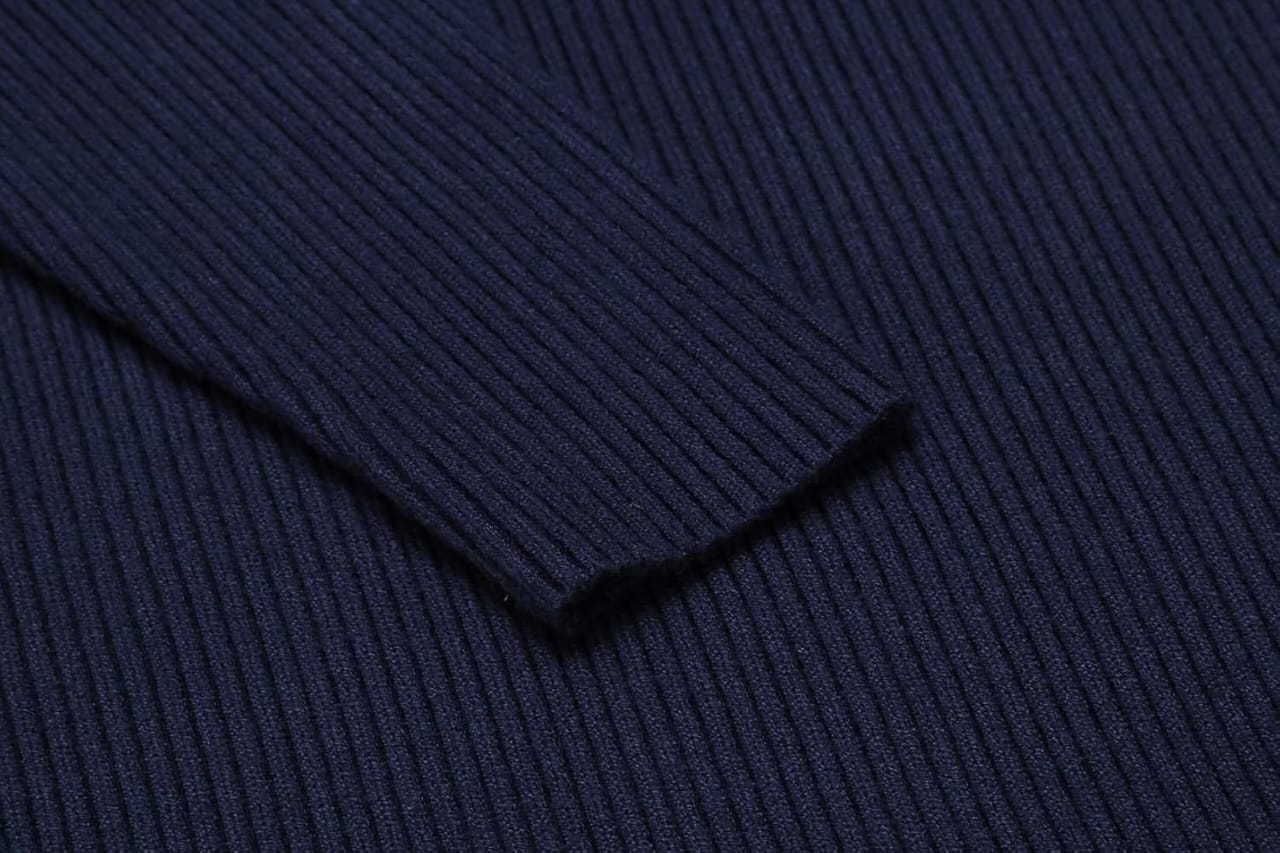 Classic Ribbed Knit Highneck Winter Shirt -Navy Blue