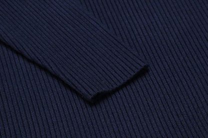 Classic Ribbed Knit Highneck Winter Shirt -Navy Blue