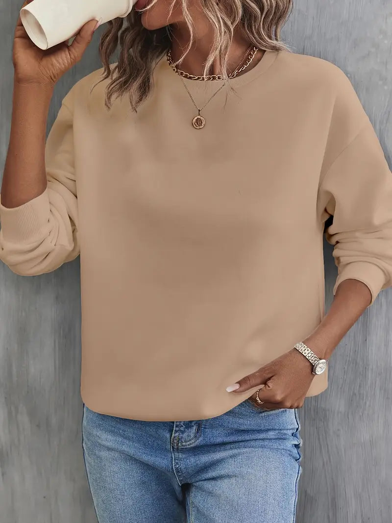Women’s Winter Fleece Plain  Round Neck Cozy Sweatshirts – All Colors