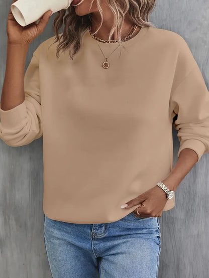 Women’s Winter Fleece Plain  Round Neck Cozy Sweatshirts – All Colors