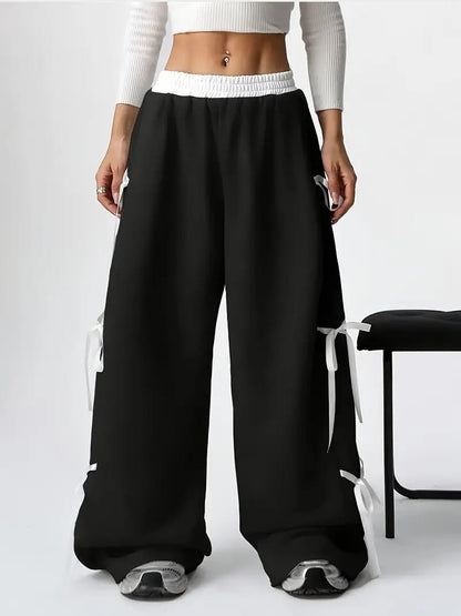 Black Baggy Wide-Leg Pants with Side Bow Detail – Bold & Feminine