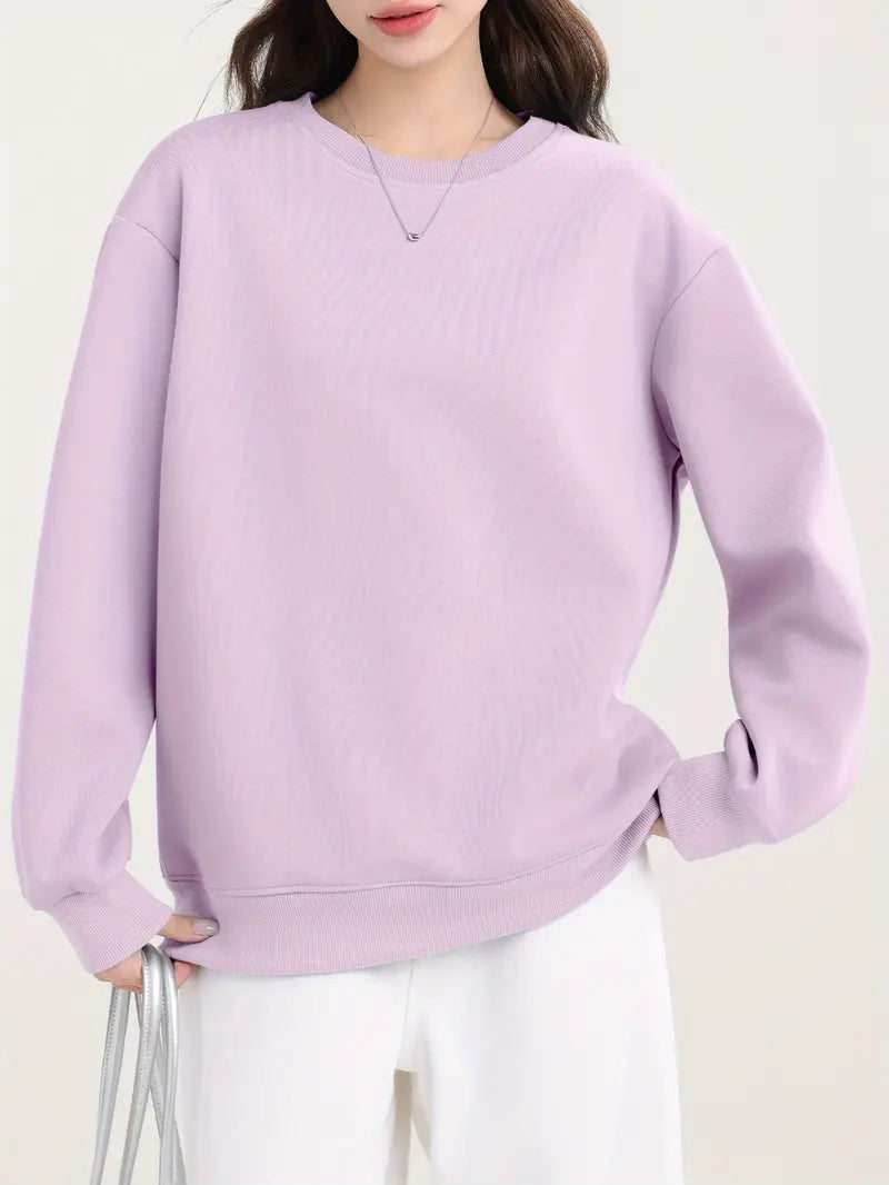 Women’s Winter Fleece Plain  Round Neck Cozy Sweatshirts – All Colors