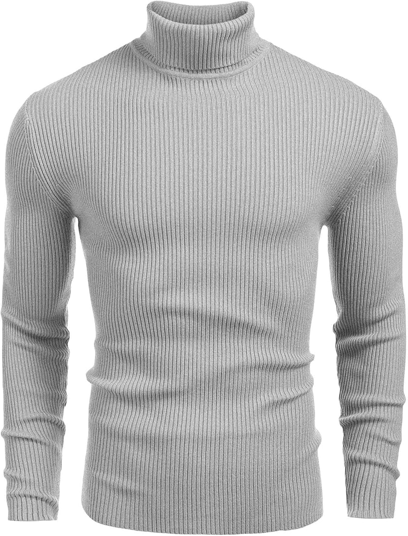 Classic Ribbed Knit Highneck Winter Shirt - Grey