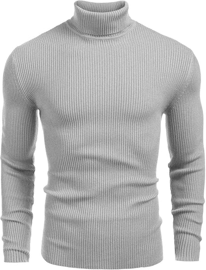 Classic Ribbed Knit Highneck Winter Shirt - Grey
