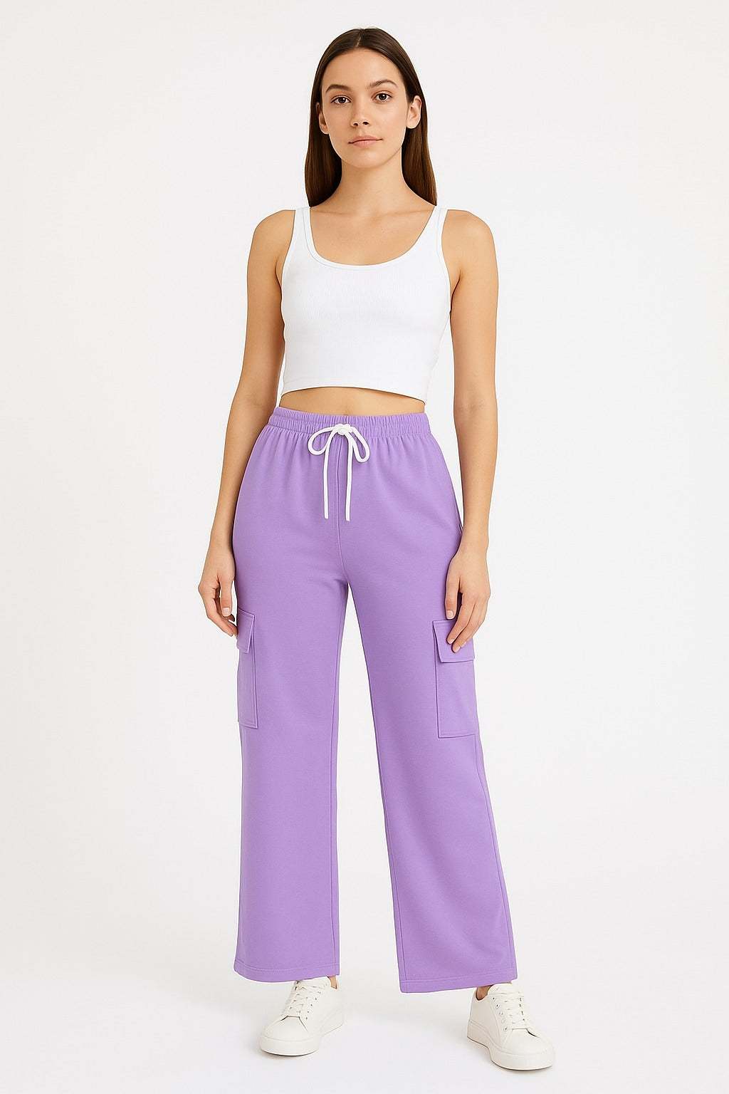 Women’s Wide Leg Cargo Trousers – Pack of 2 (Red & Lilac)