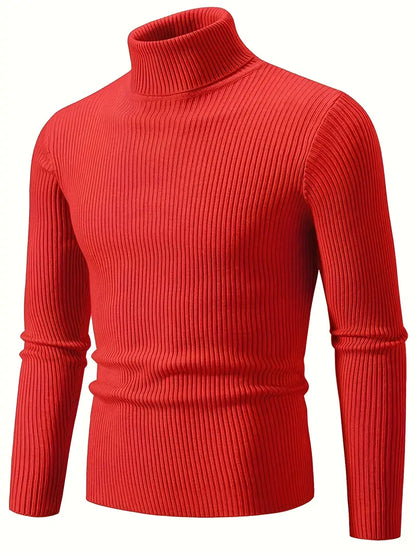 Classic Ribbed Knit Highneck Winter Shirt - RED