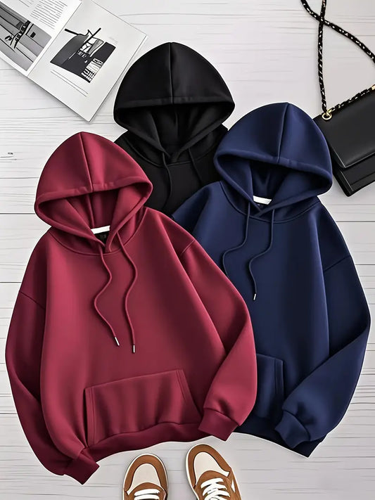Pack of 3 Plain Winter Fleece Hoodies – Cozy, Soft & Stylish