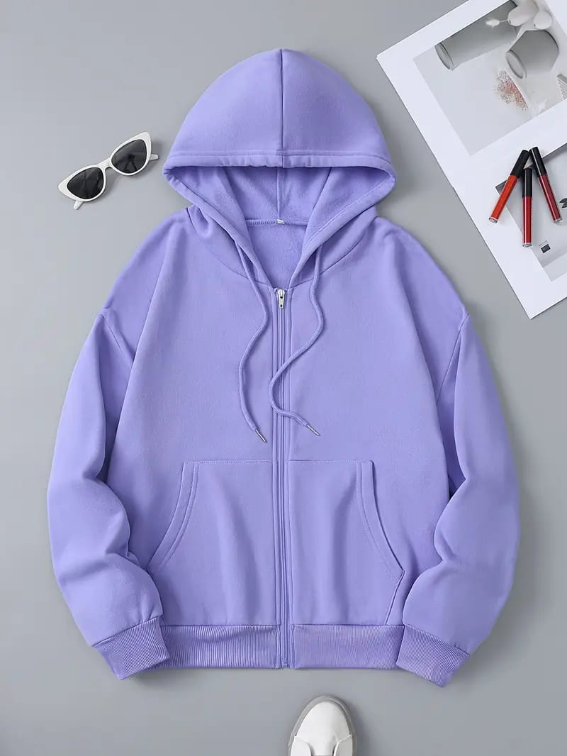 Cozy Winter Stuff Fleece Zip-Up Hoodie - Lilac