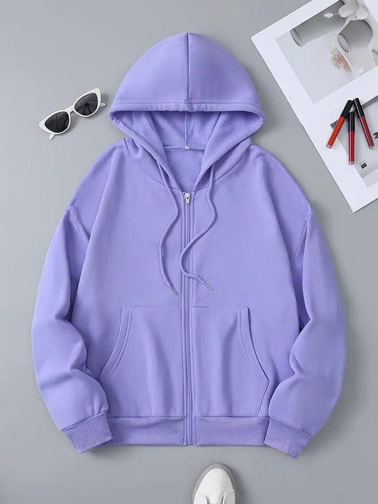 Cozy Winter Stuff Fleece Zip-Up Hoodie - Lilac