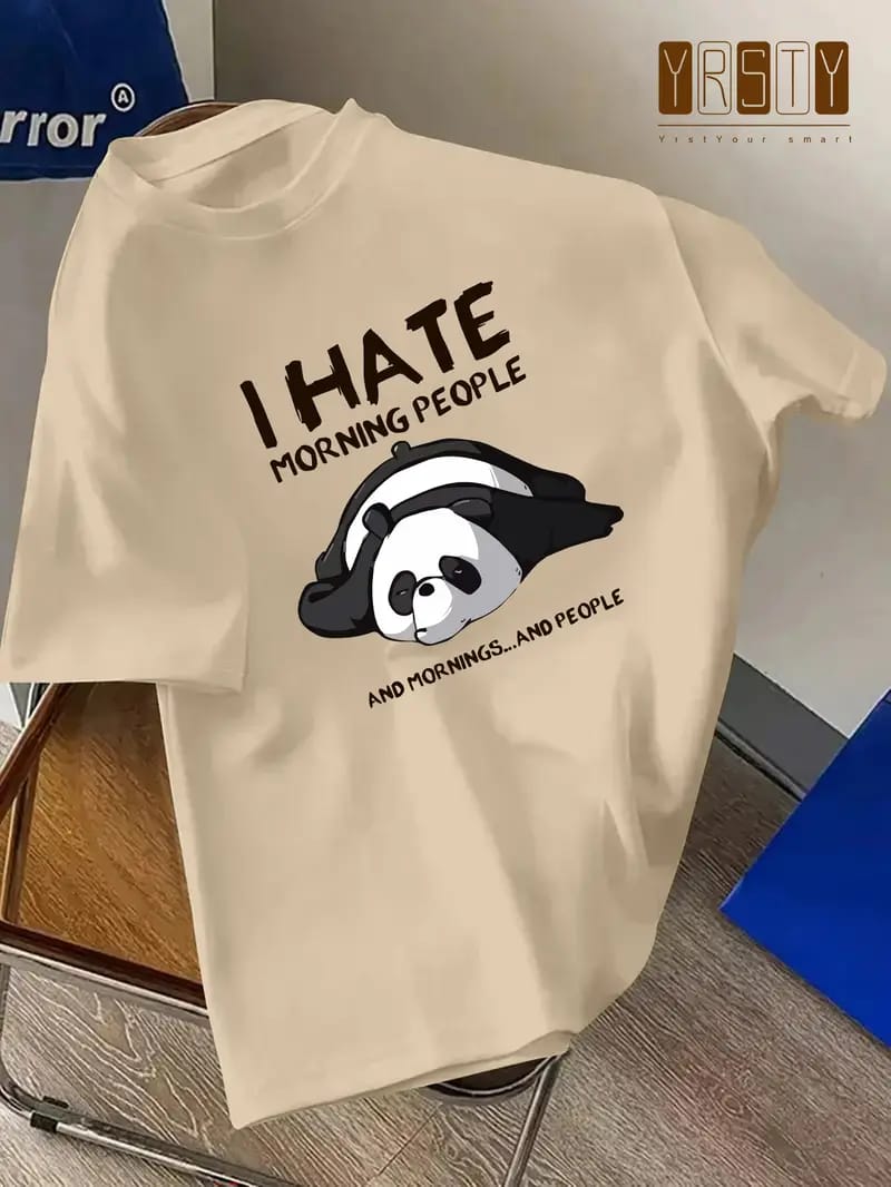 Lazy Panda Drop Shoulder Tee – "I Hate Morning People" Edition