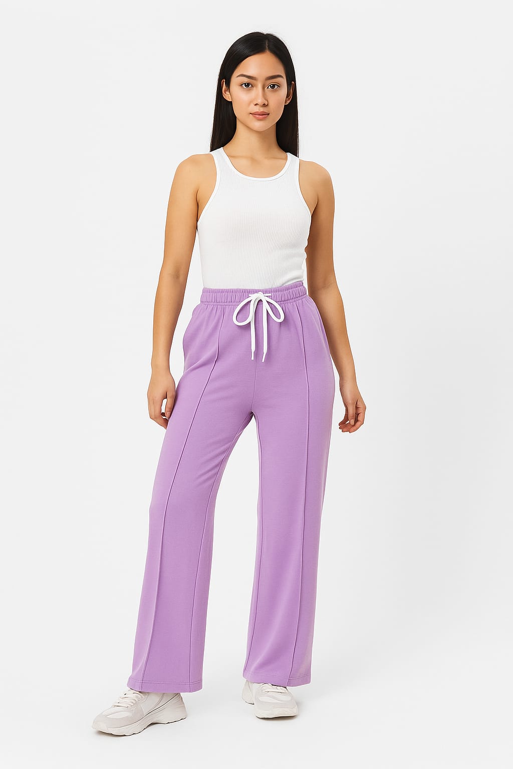 Lilac Piping Style Wide Leg Trouser