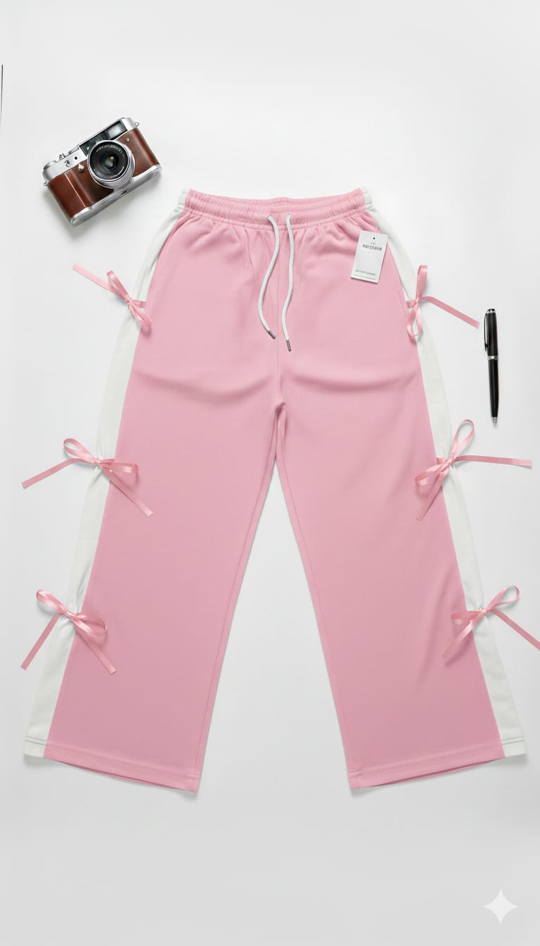 Chic Pink Wide-Leg Trousers with Side Ribbon Detail