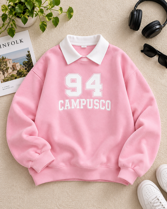 "94 CAMPUSCO" Oversized Baggy Collared Fleece Sweatshirt –  Varsity Edition