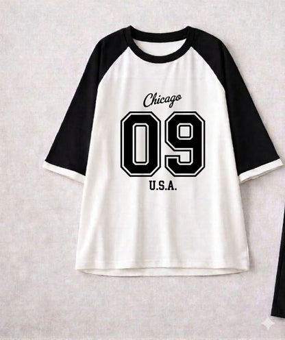 Urban Edge Chicago 09 Oversized Raglan Tee - BLACK/WHITE