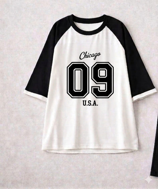 Urban Edge Chicago 09 Oversized Raglan Tee - BLACK/WHITE