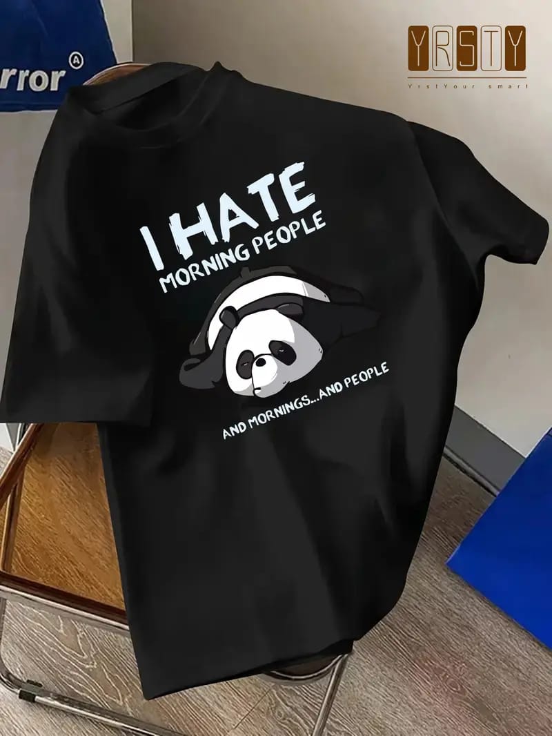 Lazy Panda Drop Shoulder Tee – "I Hate Morning People" Edition