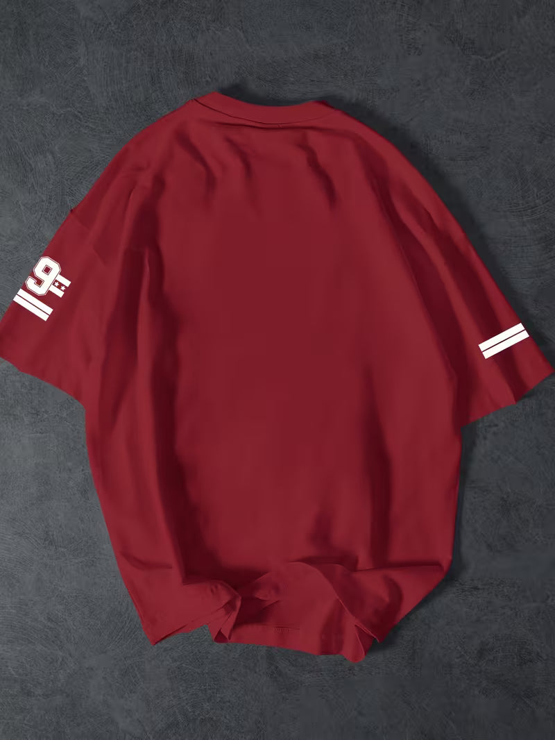 Urban Pulse Red Oversized Graphic Tee – "Chicago 99" Streetwear Drop-Shoulder T-Shirt
