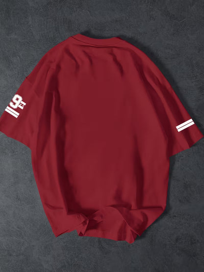 Urban Pulse Red Oversized Graphic Tee – "Chicago 99" Streetwear Drop-Shoulder T-Shirt