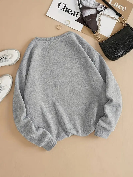 Cozy Essential Plain Fleece Sweatshirt - GREY