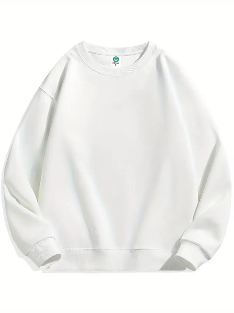 Cozy Essential Plain Fleece Sweatshirt - WHITE