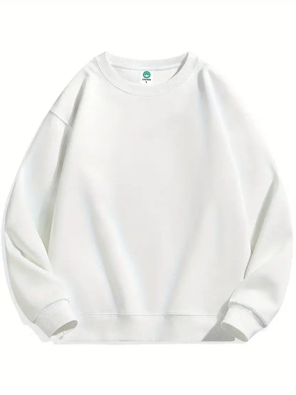 Cozy Essential Plain Fleece Sweatshirt - WHITE