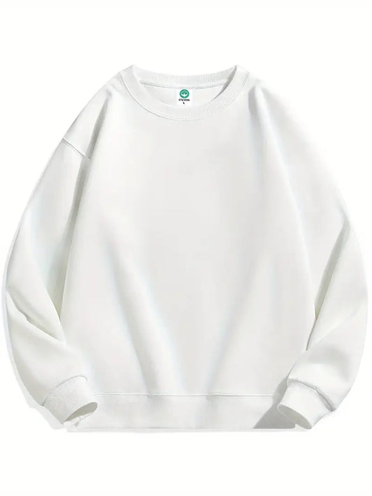 Cozy Essential Plain Fleece Sweatshirt - WHITE
