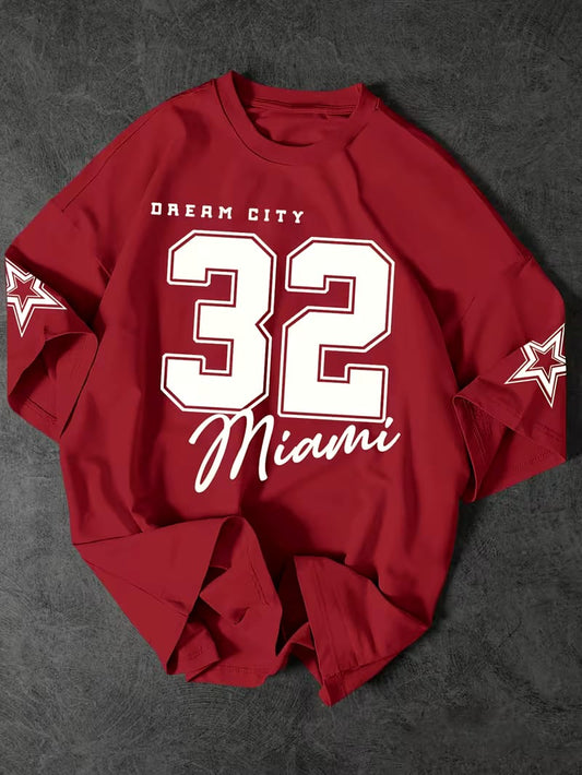 Red 32 Varsity Printed Oversized T-Shirt