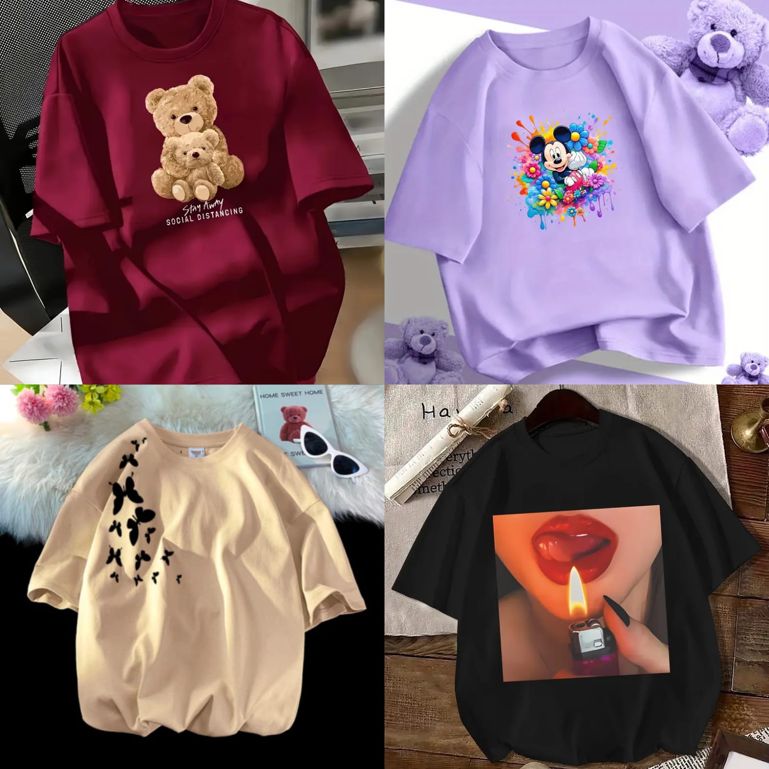PACK OF 4- Trendy Drop Shoulder Oversized Graphic T-Shirts – Set Your Vibe Right!