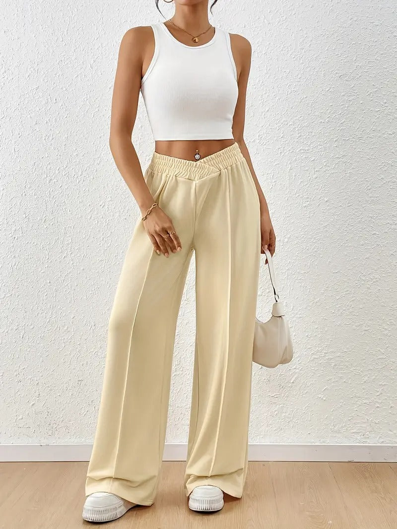 Pack Of 2 - Black Side Tie Wide Leg Baggy Trouser & Beige Piping Wide Leg Trouser