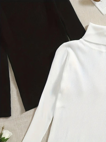 bundle of 2- Winter Essentials Ribbed Turtle Neck Shirt,,- BLACK/WHITE