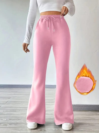 Women'S Elegant High-Waisted Flare Pants with Drawstring Waist
