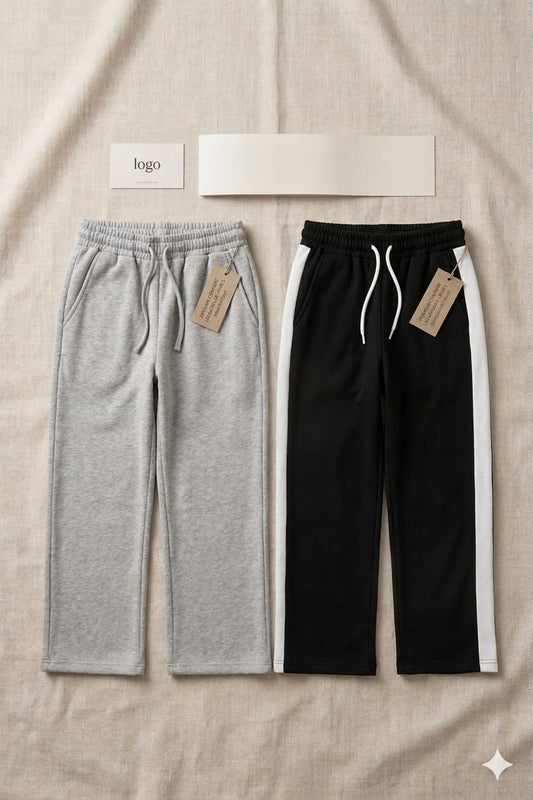 BUNDLE OF 2 - BLACK WHITE PANEL WIDE LEG TROUSER & GREY WIDE LEG BAGGY TROUSER