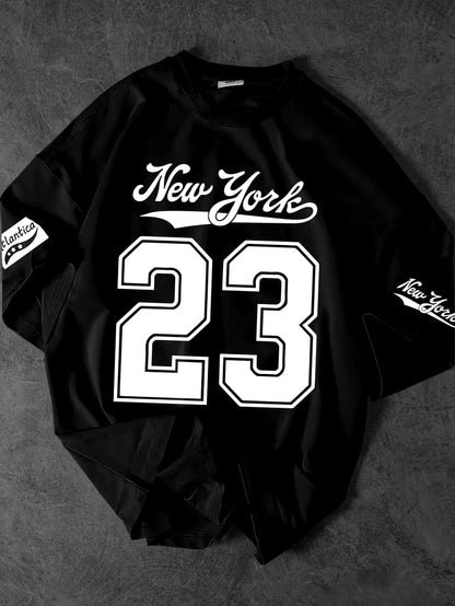 New York 23 Varsity Printed Drop-Shoulder Oversized T-Shirt