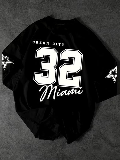 Black 32 Varsity Printed Oversized T-Shirt