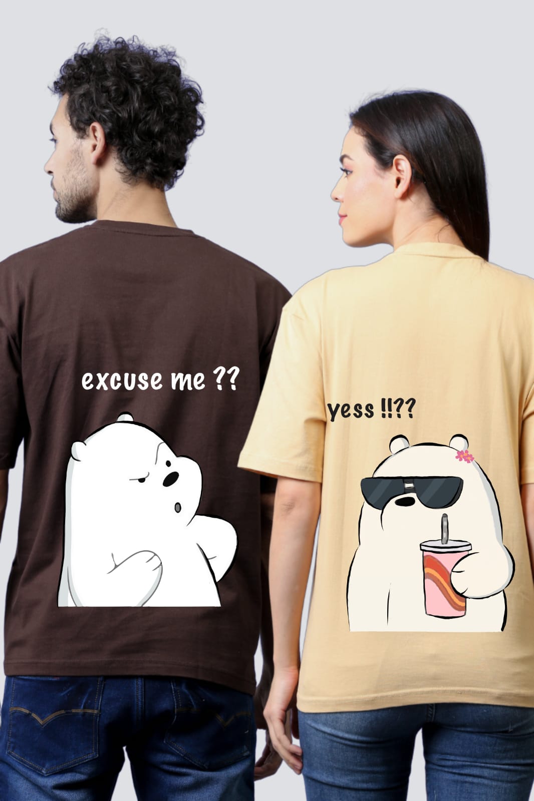 Cool Bears Couple Drop Shoulder T-Shirts