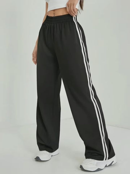 Black Wide Leg Baggy Trouser with White Stripes
