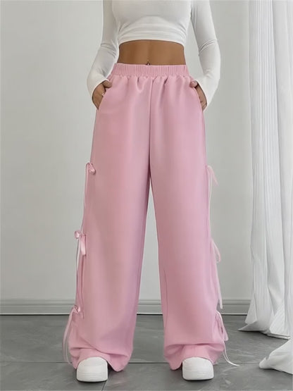 Wide Leg & Flare Style Joggers Pack of 2 – Black Flare & Pink Bow-Tie Lounge Pants