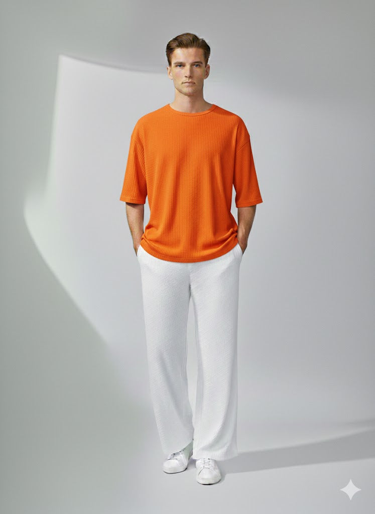 Chill Mode – Relaxed Oversized Tee & Trouser Set - ORANGE/WHITE